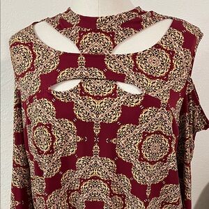 BOLD elements Burgundy and Gold Patterned Blouse